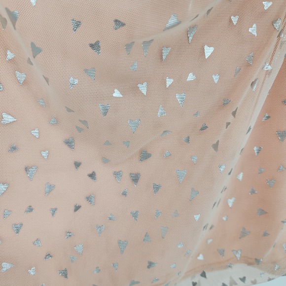 H:ours Rialto Heart Mini Dress XXS One Shoulder Pink Nude Mesh Metallic Silver - Picture 7 of 12